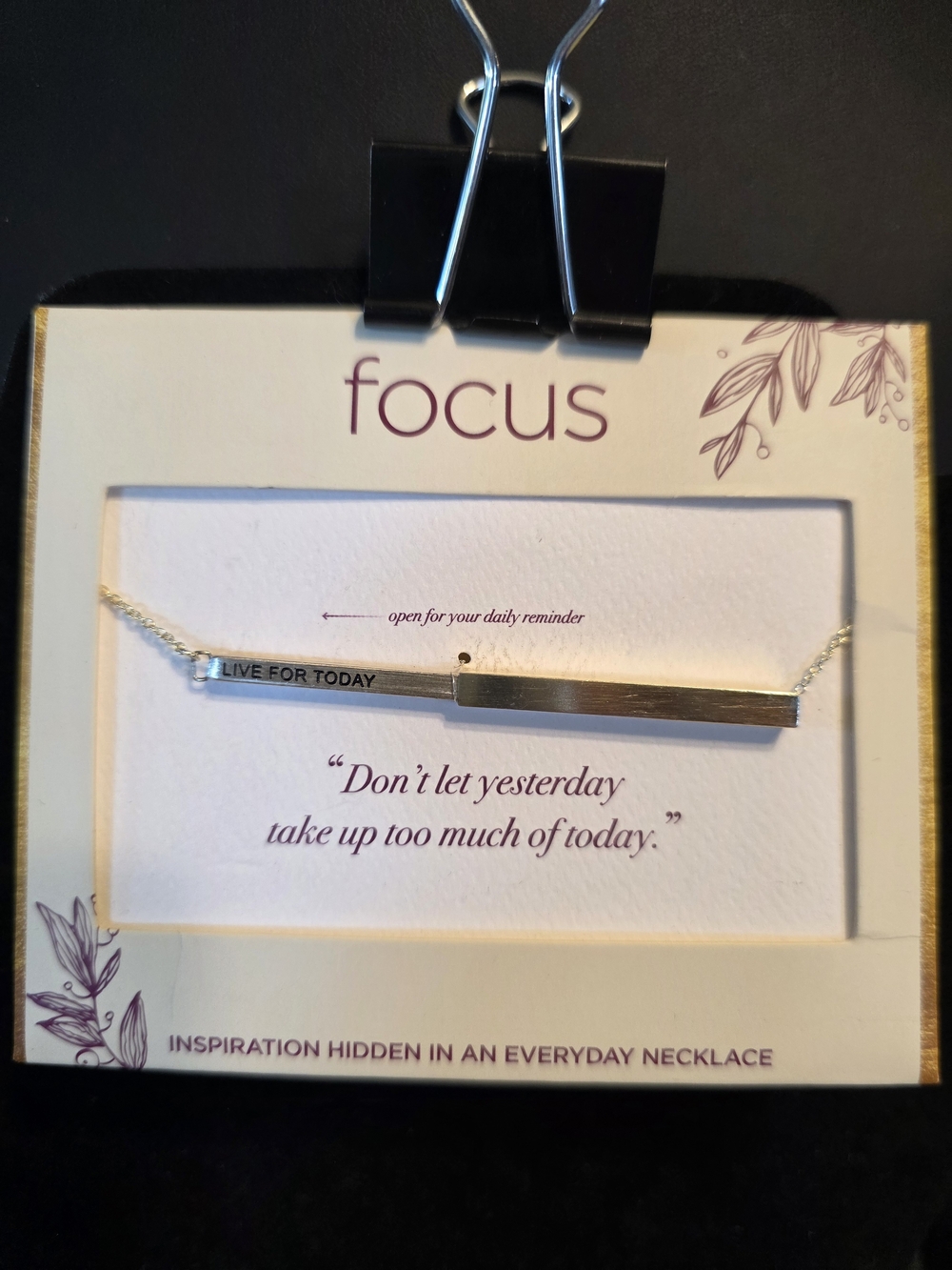 #512 Focus "Live for Today" Bar Necklace - Silver Tone